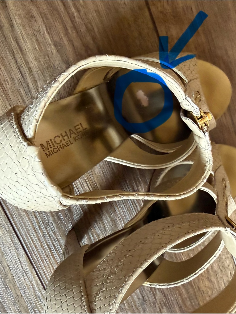 Michael Kors Berkley Strappy Snakeskin T-Strap High Heel Sandals - Picture 9 of 13